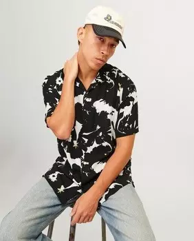 Мужская рубашка с короткими рукавами и принтом Jack & Jones, черный