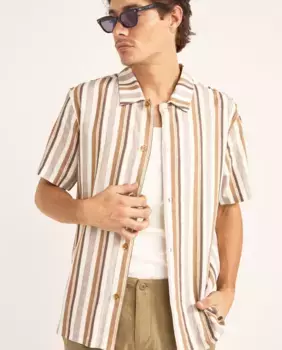 Мужская рубашка с короткими рукавами и узором Paisley Stripes Regular Fit Rhythm, коричневый