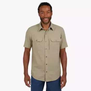 Мужская рубашка с короткими рукавами из шамбре с застежкой на пуговицы Chaps, хаки
