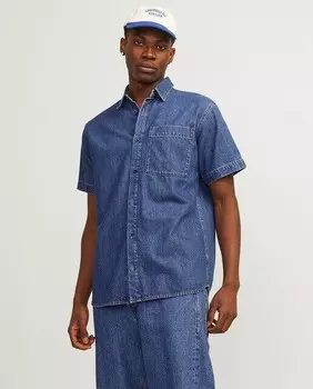 Мужская рубашка с короткими рукавами под деним Jack & Jones, синий