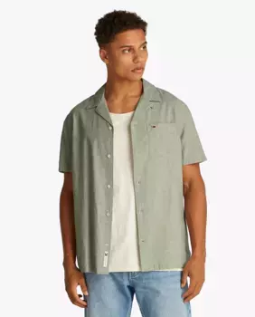 Мужская рубашка с короткими рукавами, прямого кроя Tommy Jeans, темно-зеленый