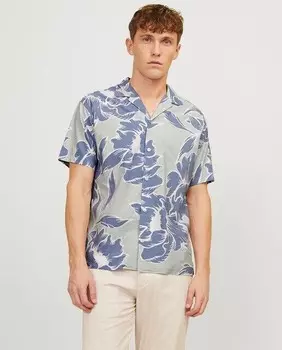 Мужская рубашка с короткими рукавами с абстрактным принтом Jack & Jones, синий