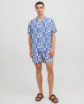 Мужская рубашка с короткими рукавами с геометрическим принтом Jack & Jones, синий