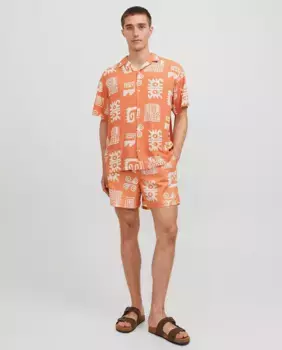 Мужская рубашка с короткими рукавами с геометрическим принтом Jack & Jones, оранжевый