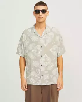 Мужская рубашка с короткими рукавами с принтом и застежкой на пуговицы Jack & Jones, бежевый