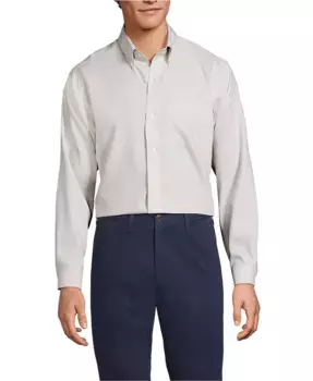 Мужская рубашка с принтом, без глажки, из пима-хлопка, с пуговицами и отложным воротником Lands' End, коричневый/бежевый