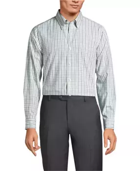 Мужская рубашка с принтом, без глажки, из пима-хлопка, с пуговицами и отложным воротником Lands' End, серый