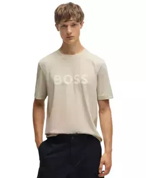 Мужская рубашка с принтом логотипа Slim-Fit Hugo Boss, коричневый/бежевый