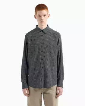Мужская рубашка с принтом, прямого кроя Armani Exchange, тёмно-синий