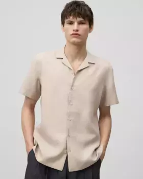 Мужская рубашка с воротником-боулингом из европейского льна Adolfo Dominguez, натуральный