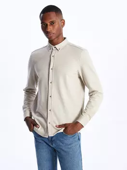 Мужская рубашка Slim Fit с длинным рукавом LCW Vision, бежевый