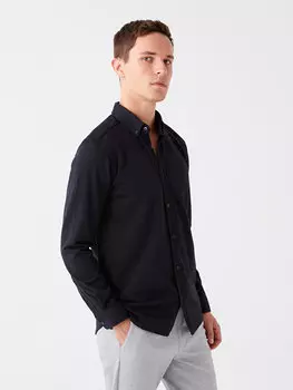 Мужская рубашка Slim Fit с длинным рукавом LCW Vision, темно-синий