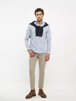 Мужская рубашка Slim Fit с длинным рукавом LCWAIKIKI Classic, светлый индиго