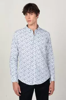 Мужская рубашка Slim Fit с длинным рукавом и рисунком, воротником на пуговицах TUDORS, белый