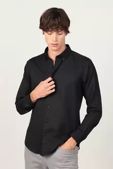 Мужская рубашка Slim Fit с длинным рукавом, воротником на пуговицах и внутренней окантовкой воротника TUDORS, черный