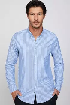 Мужская рубашка Slim Fit с длинным рукавом в полоску и воротник на пуговицах TUDORS, смешанный