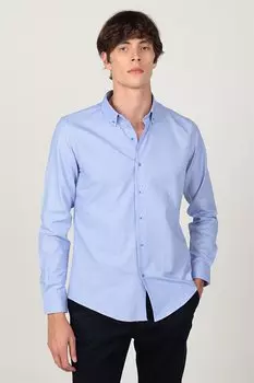 Мужская рубашка Slim Fit с длинным рукавом, воротником на пуговицах и внутренней окантовкой воротника TUDORS, синий