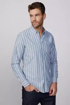 Мужская рубашка Slim Fit с длинным рукавом в полоску и воротник на пуговицах TUDORS, смешанный