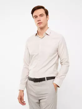 Мужская рубашка Slim Fit с длинным рукавом LCWAIKIKI Formal, бежевый