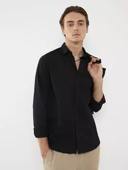 Мужская рубашка Slim Fit с длинным рукавом из габардина LCW Casual