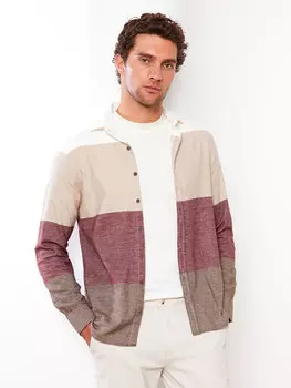 Мужская рубашка Slim Fit с длинными рукавами и цветными блоками LCWAIKIKI Classic, серый полосатый