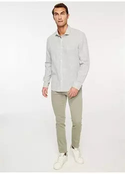 Мужская рубашка Slim Fit с итальянским воротником цвета хаки и меланжа Beymen Business