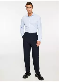 Мужская рубашка Slim Fit с итальянским воротником сине-белая Beymen Business