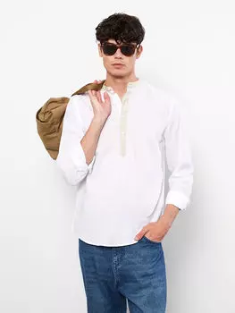 Мужская рубашка Slim Fit с классическим воротником и длинным рукавом LCW Casual