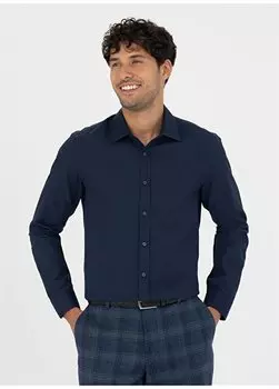 Мужская рубашка Slim Fit с классическим воротником темно-синего цвета OSTERA-BSC Pierre Cardin, темно-синий
