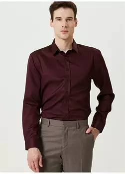 Мужская рубашка Slim Fit с классическим воротником бордового цвета Network