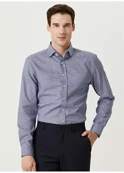 Мужская рубашка Slim Fit с нижним воротником темно-синяя - белая Network