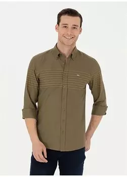 Мужская рубашка Slim Fit с воротником на пуговицах цвета хаки YELO U.S. Polo Assn., хаки
