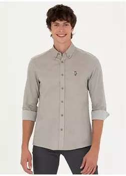 Мужская рубашка Slim Fit с воротником на пуговицах цвета хаки U.S. Polo Assn.