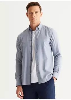 Мужская рубашка Slim Fit с воротником на пуговицах цвета индиго Altnyldz Classic