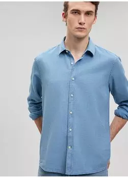 Мужская рубашка Slim Fit темно-синего цвета M0211043-18790_РУБАШКА С ДЛИННЫМ РУКАВОМ Mavi, темно-синий