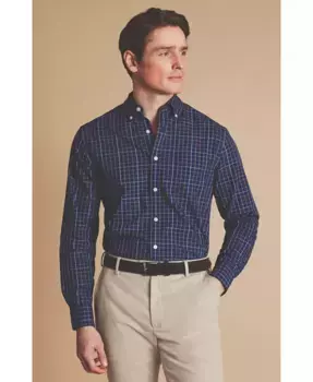 Мужская рубашка Slim Fit в клетку, без необходимости глажки, с эластичным поплином Charles Tyrwhitt, синий