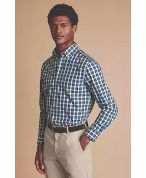 Мужская рубашка Slim Fit в клетку, без необходимости глажки, с эластичным поплином Charles Tyrwhitt, синий