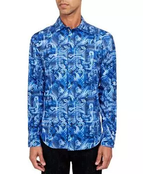 Мужская рубашка стандартного кроя без утюга Performance Stretch с принтом пейсли Society of Threads, синий