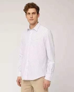 Мужская рубашка стандартного кроя из структурированного хлопка с микрополосками серо-синего Harmont&Blaine, светло-серый