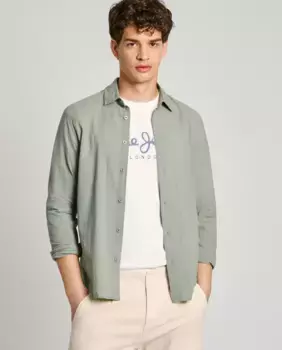 Мужская рубашка стандартного кроя, окрашенная в готовом виде Pepe Jeans, светло-зеленый