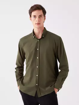 Мужская рубашка стандартного кроя с длинным рукавом LCW Vision, хаки