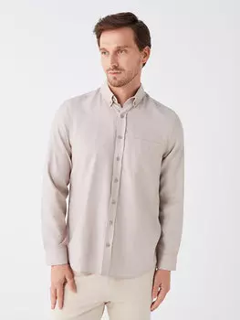 Мужская рубашка стандартного кроя с длинным рукавом LCWAIKIKI Classic, бежевый