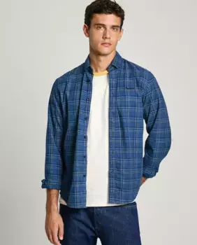 Мужская рубашка стандартного кроя с принтом в клетку Pepe Jeans, синий