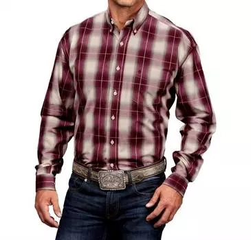 Мужская рубашка Stetson Classic Fit с длинным рукавом и пуговицами в клетку винного цвета, цвет wine
