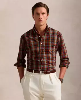 Мужская рубашка стрейч классического кроя Polo Ralph Lauren, коричневый
