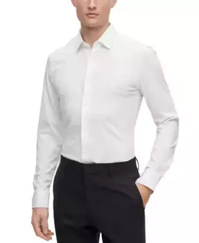 Мужская рубашка-стрейч облегающего кроя Hugo Boss, белый