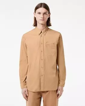 Мужская рубашка свободного кроя из поплина с эффектом стирки Lacoste, бежевый