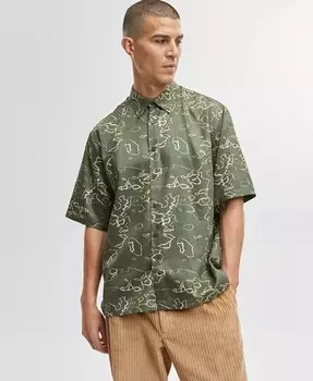 Мужская рубашка свободного кроя на пуговицах в полоску Mode of One, зеленый