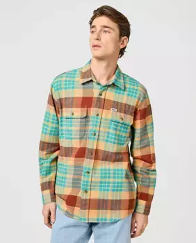 Мужская рубашка свободного кроя с длинными рукавами в клетку Wrangler, бирюзовый