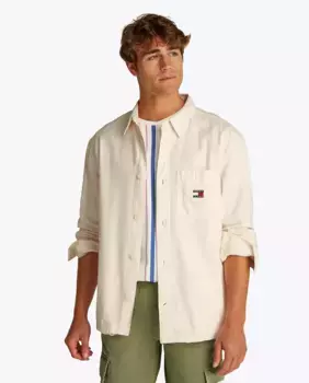 Мужская рубашка свободного кроя с вышитым логотипом Tommy Jeans, кремовый